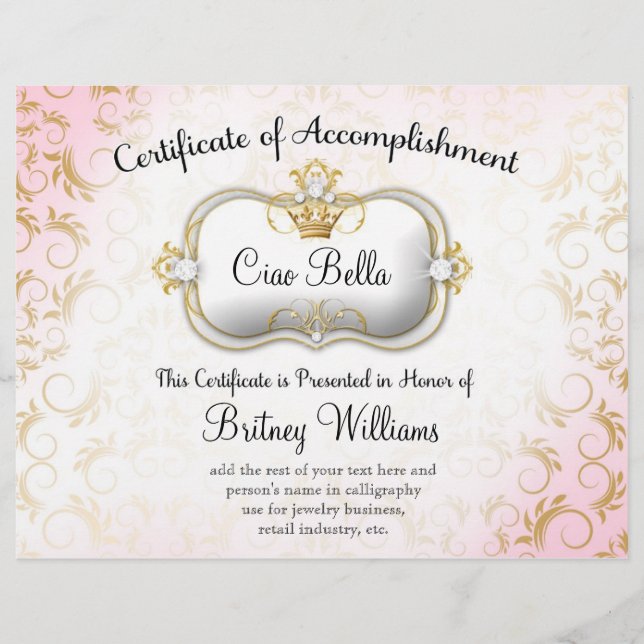 311 Ciao Bella Certificate of Accomplishment (Front)