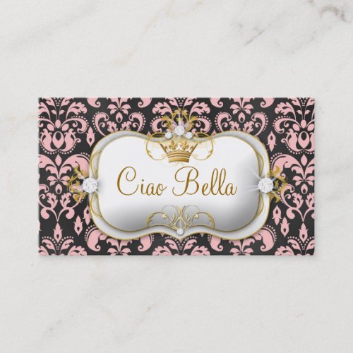 311 Ciao Bella Charcoal Peach Damask Business Card