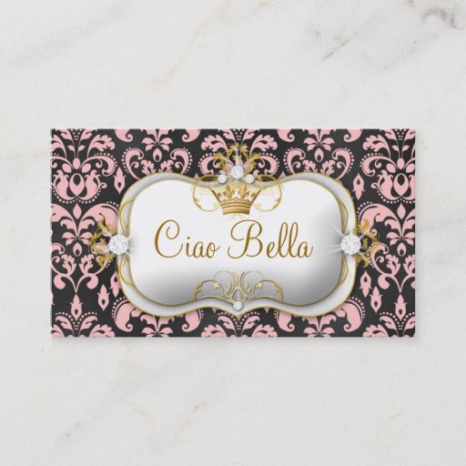 Customizable 311 Ciao Bella Charcoal Peach Damask Business Card