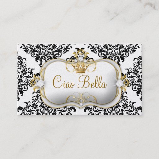 Customizable 311 Ciao Bella & Lovey Dovey Damask Pearl Business Card Template