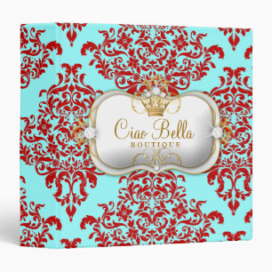 311 Ciao Bella & Lovey Dovey Damask Red Turquiose 3 Ring Binder