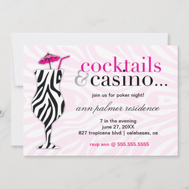311 Cocktails & Casino Zebra Invitation (Front)