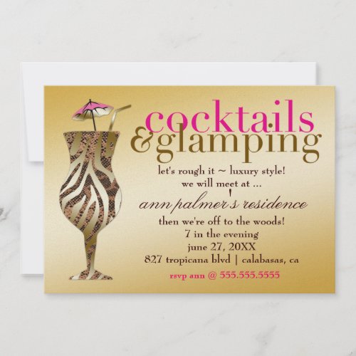 311 Cocktails &amp; Glamping Gold Metallic Personalized Invite