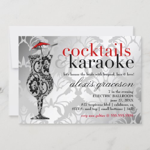 311 Cocktails  Karaoke Red Damask Invitation