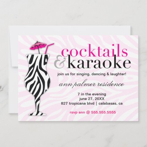 311 Cocktails  Karaoke Zebra Invitation