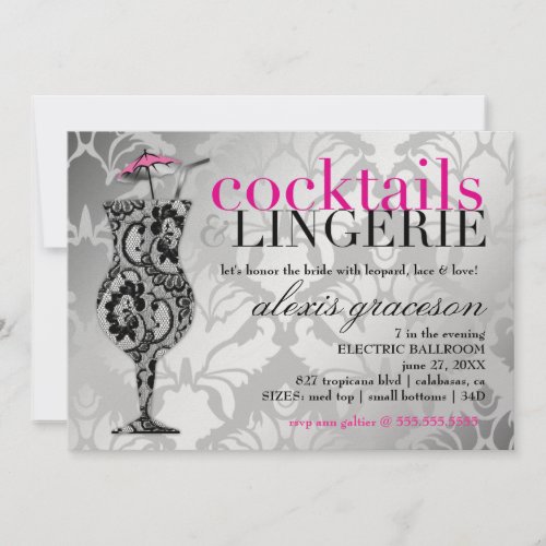 311 Cocktails &amp; Lingerie Lace Metallic Personalized Invite
