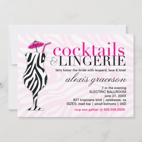 311 Cocktails  Lingerie Zebra Invitation