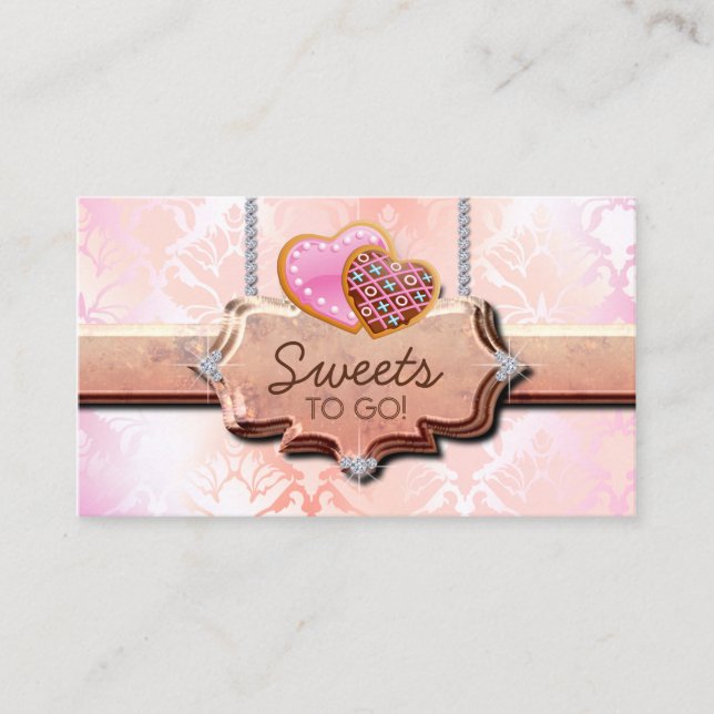 311 Cookies Bakery Cute Damask Peach Business Card (Front)