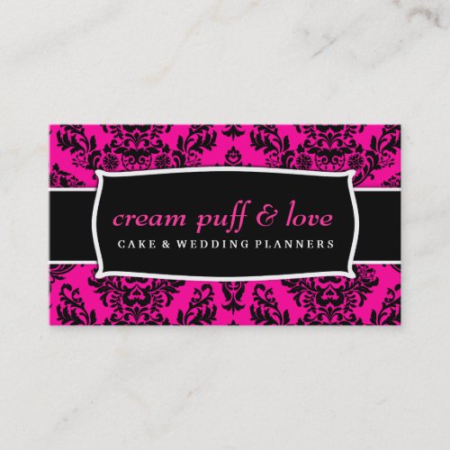 311 Cream Puff &amp; Love Black Hot Pink Damask Business Card