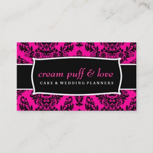 Customizable 311 Cream Puff & Love Black Hot Pink Damask Business Card