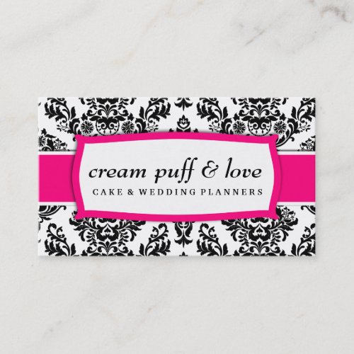 311 Cream Puff &amp; Love Strawberry Damask Business Card Template