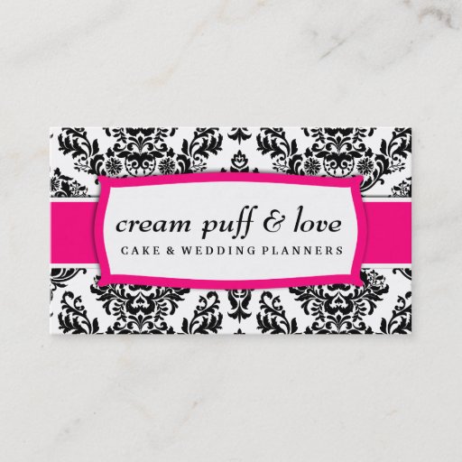 Customizable 311 Cream Puff &amp; Love Strawberry Damask Business Card Template