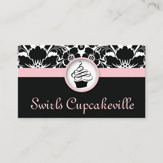 311 Cupcake Business Card Floral Damask Baby Pink (Front)