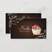 311 Cupcake Business Card Linen Brown Pink Roses (Front/Back)
