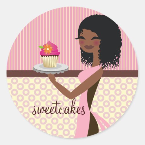 311 Cupcake Cutie _ African American Pink Classic Round Sticker