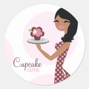 311-Cupcake Cutie Ethnic Wavy Hair Classic Round Sticker