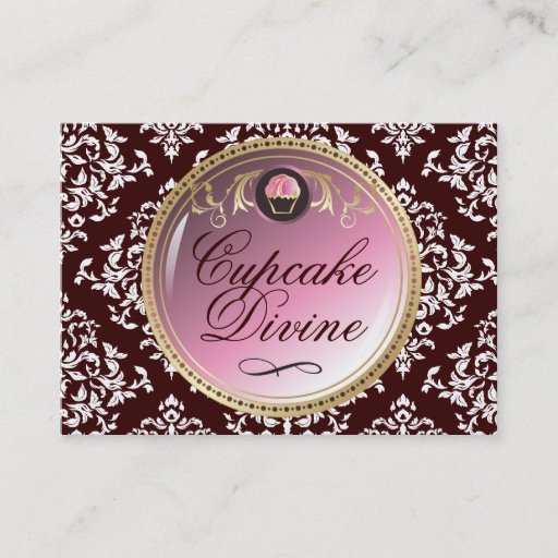 Customizable 311-Cupcake Divine Damask Business Card