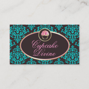 311 Cupcake Divine Solid Aqua Damask Business Card