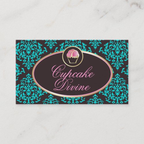 311 Cupcake Divine Solid Aqua Damask Business Card