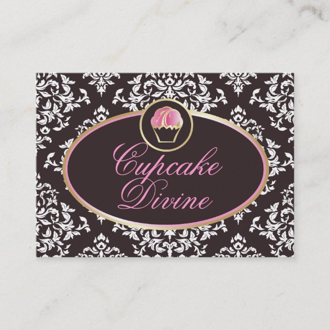 311-Cupcake Divine Solid Damask Business Card (Front)