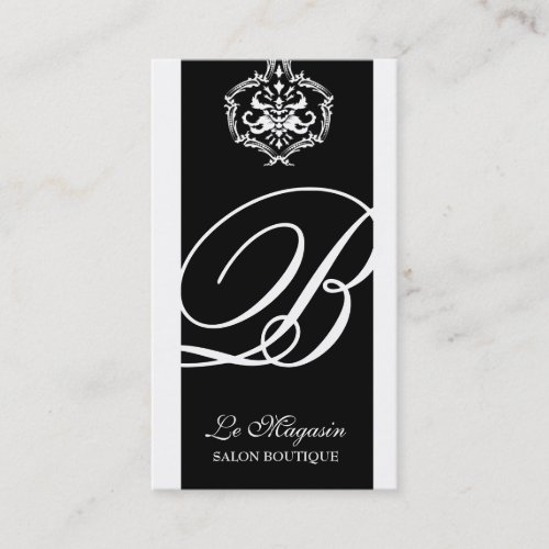 311-Dahlia Damask Monogram Black White Business Card