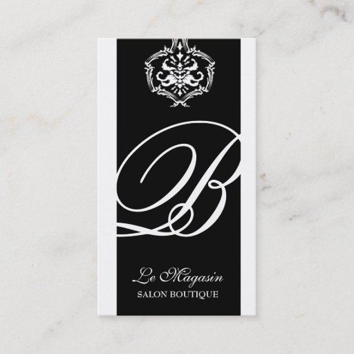 Customizable 311-Dahlia Damask Monogram Black White Business Card