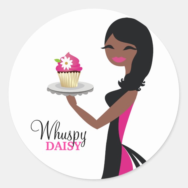 311 Daisy Cupcake Cutie African American Classic Round Sticker (Front)