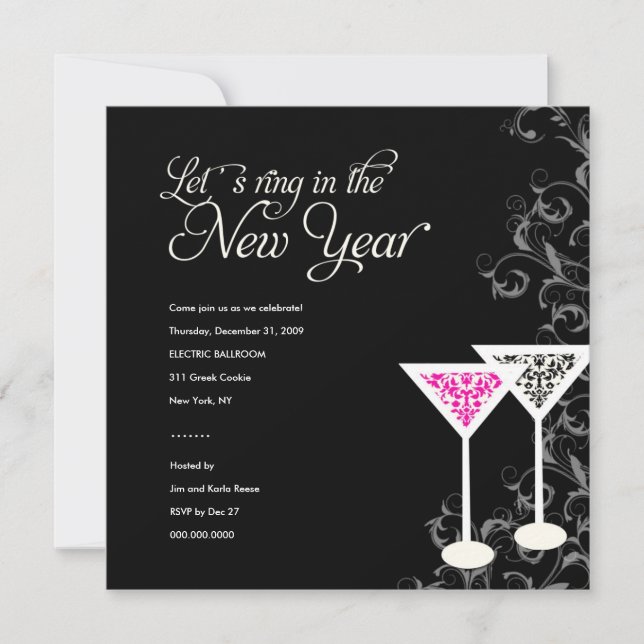 311-Damask Glass | New Years Eve Invitation (Front)
