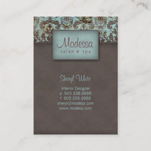 311 Damask Salon Spa Appointment Card Blue Brown