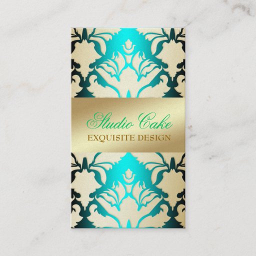 Customizable 311 Damask Shimmer Aqua Sass Business Card Template