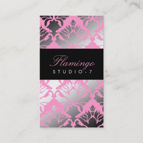 311 Damask Shimmer Flamingo Business Card Templates