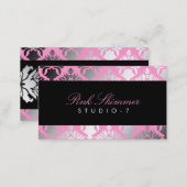 311 Damask Shimmer Pink Plush Black BowCertificate Business Card (Front/Back)