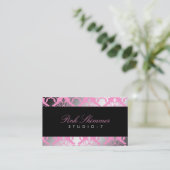 311 Damask Shimmer Pink Plush Black BowCertificate Business Card (Standing Front)