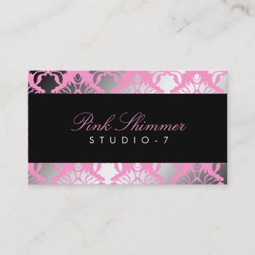 311 Damask Shimmer Pink Plush Black BowCertificate Business Cards