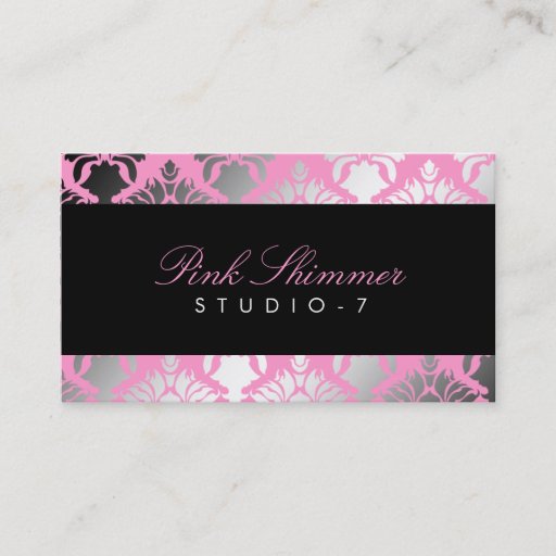 Customizable 311 Damask Shimmer Pink Plush Black BowCertificate Business Cards