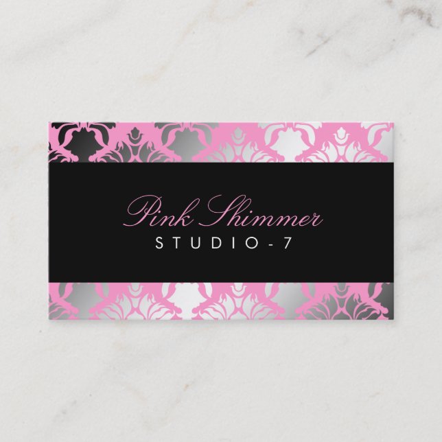 311 Damask Shimmer Pink Plush Black BowCertificate Business Card (Front)