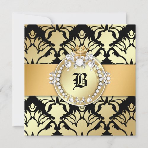 311 Damask Shimmer Queen Fab 50 Black Personalized Invitations