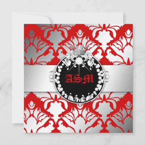 311_Damask Shimmer Queen Sweet 16 Cherry Red Invitation
