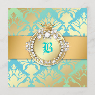 311-Damask Shimmer Queen Sweet 16 Turquiose Lime Invitation