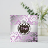 311-Damask Shimmer Queen Sweet Sixteen Purple Invitation (Standing Front)