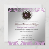 311-Damask Shimmer Queen Sweet Sixteen Purple Invitation (Back)