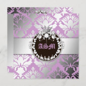 311-Damask Shimmer Queen Sweet Sixteen Purple Invitation (Front/Back)