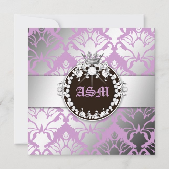 311-Damask Shimmer Queen Sweet Sixteen Purple Invitation (Front)