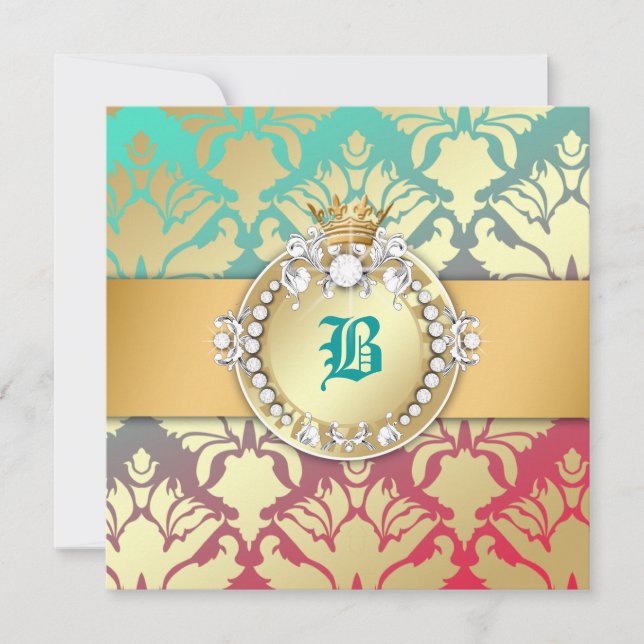 311-Damask Shimmer Queen Turquoise Dream 16 Invitation (Front)