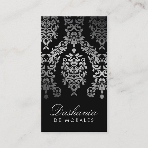 311 Dashing Damask Faux Silver Business Card Template