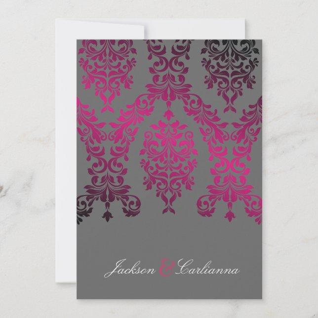 311-Dashing Damask Night Magenta Dark Gray Invitation (Front)