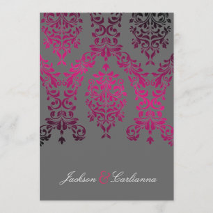 311-Dashing Damask Night Magenta Dark Gray Invitation
