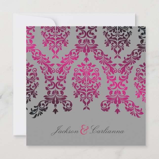 311-Dashing Damask Night Magenta Light Gray Invitation (Front)