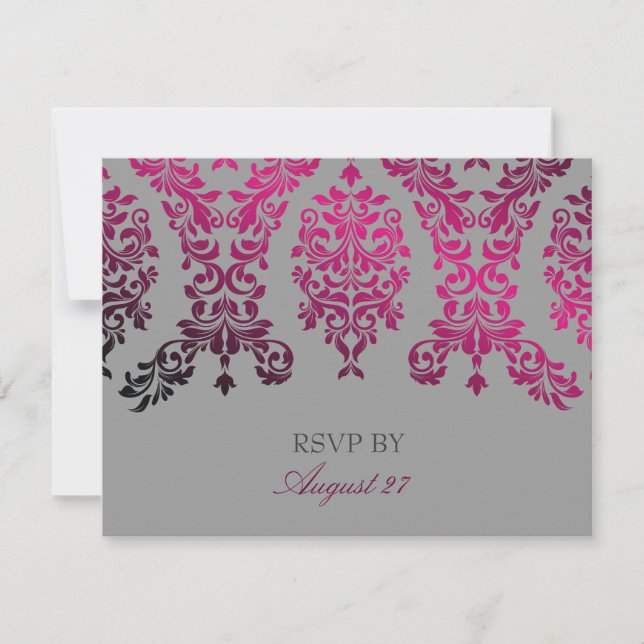 311-Dashing Damask Night Magenta Light Gray RSVP Card (Front)