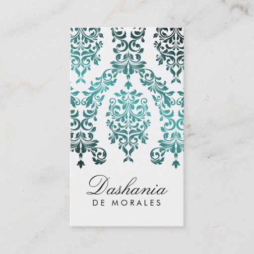 Customizable 311-Dashing Damask | Sea Garden Business Card Template